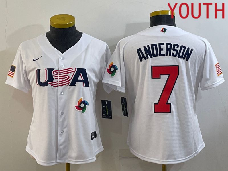 Youth 2023 World Cub USA 7 Anderson White MLB Jersey9